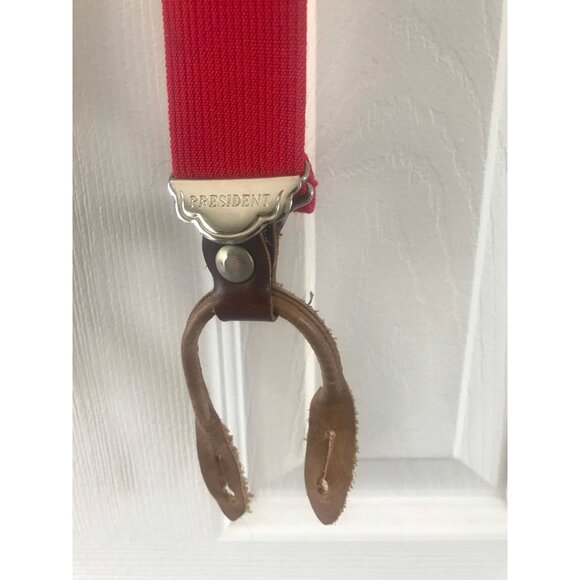 Vintage Very Rare President Co. POLICE Red Button On Suspenders Leather Elastic - Picture 5 of 10